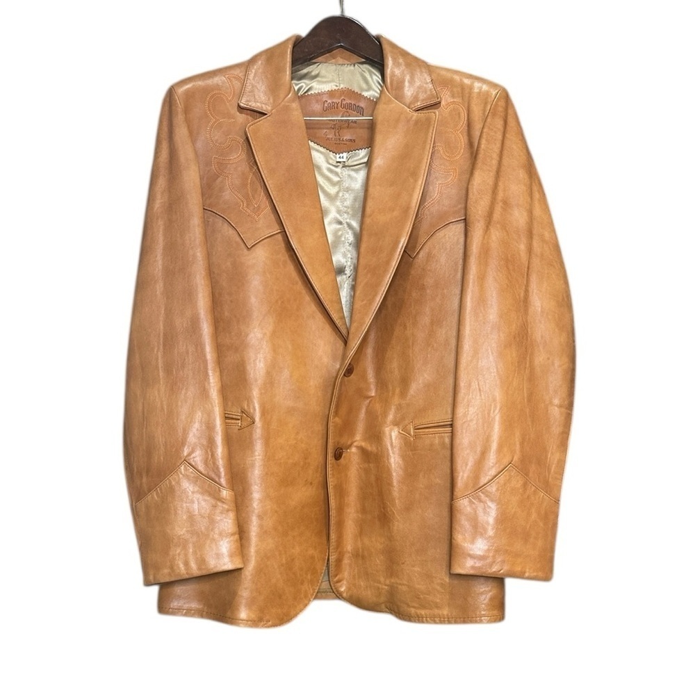 Vintage Tan Leather Western Blazer Size 44